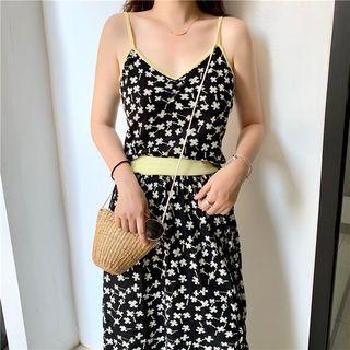 Spaghetti Strap Floral Top / A-line Maxi Skirt
