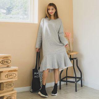 Ruffle-hem Brushed-fleece Long Pullover Dress