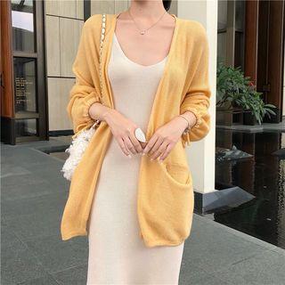 Open Front Cardigan / Sleeveless Maxi A-line Knit Dress