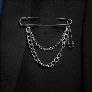 Chain Safety Pin Brooch Silver - One Size