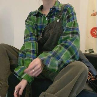 Plaid Shirt / Denim Dungaree