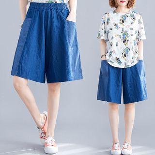 Plain 2/4 Wide-leg Pants