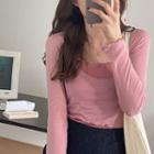 Set: Long-sleeve Frill Trim Top + Tank Top