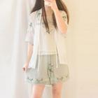 Set: Elbow-sleeve Jacket + Spaghetti Strap Top + Shorts + Fan
