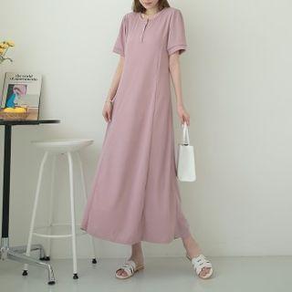 Henley Ribbed Maxi Flare Dress