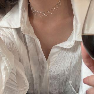 Layered Sterling Silver Choker 925 Silver - Silver - One Size
