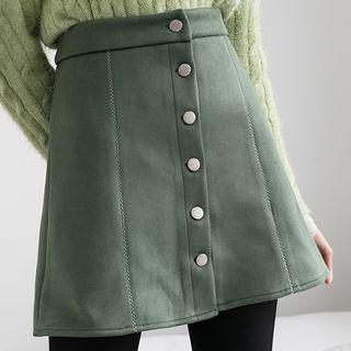 Faux Suede Buttoned Mini A-line Skirt