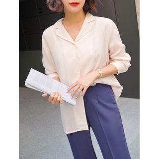 Plus Size Notch-lapel Cotton Blouse