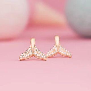 925 Sterling Silver Rhinestone Whale Tail Earring As Shown In Figure - One Size