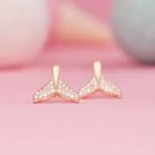925 Sterling Silver Rhinestone Whale Tail Earring As Shown In Figure - One Size