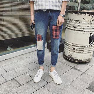 Plaid Applique Jeans