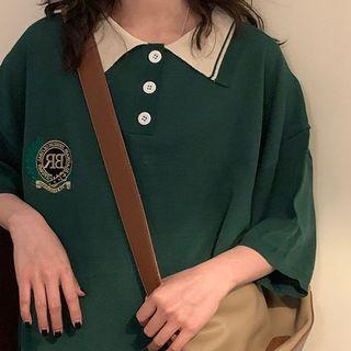 Short-sleeve Badge Embroidered Polo Shirt