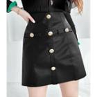Inset Shorts Button-trim A-line Skirt