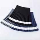 Wide Stripe Pleated Mini Skirt