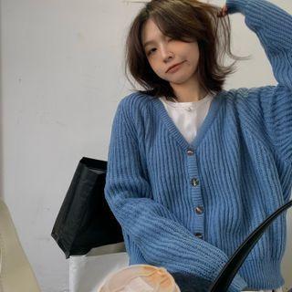 Ribbed Striped V-neck Cardigan