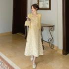 Floral Print Dress + Long-sleeve Knit Cardigan