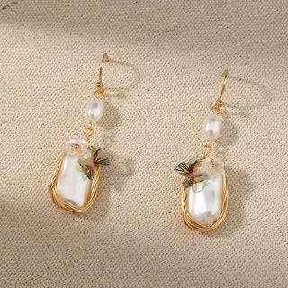 Butterfly Faux Pearl Drop Earring 1 Pair - Ne918 - Butterfly Faux Pearl Drop Earring - Gold - One Size