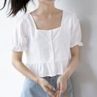 Short-sleeve Square-neck Ruffle-detail Blouse