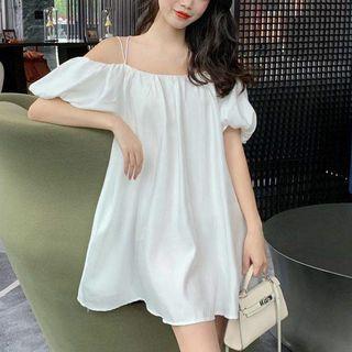 Off-shoulder Double Strap Plain Dress