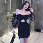Puff-sleeve Off Shoulder Mini Bodycon Dress