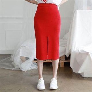 Slit-hem Knit H-line Skirt