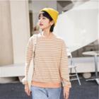 Round-neck Color-block Striped Oversize Sweatshirt Stripe - One Size