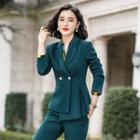 Double-breasted Blazer / Boot-cut Dress Pants / Fitted Skirt / Set