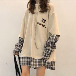 Mock Two-piece Plaid Hoodie Dress As Shown In Figure - One Size