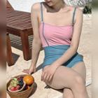 Two-tone Square-neck Swimsuit