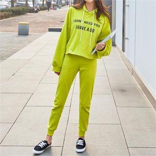 Set: Hooded Letter Print Sweatshirt + Sweatpants