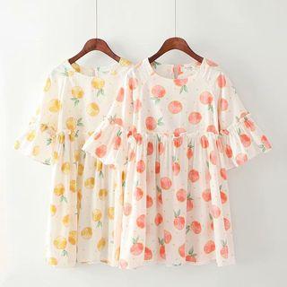 Citrus Print Elbow-sleeve A-line Dress