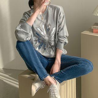 Flower-sequined Loose-fit Sweatshirt