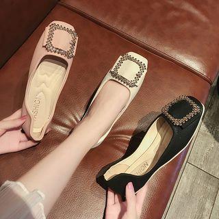 Square Toe Rhinestone Buckled Dorsay Flats