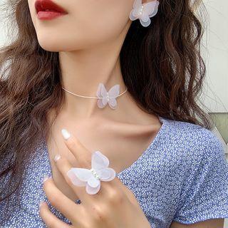 Faux Pearl Mesh Butterfly Choker