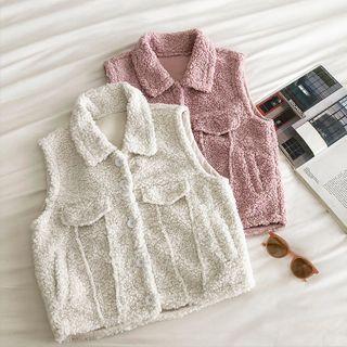 Plain Single-breasted Faux Shearling Vest