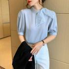 Short-sleeve Bow Accent Faux Pearl Blouse