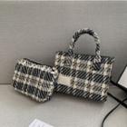 Set: Plaid Crossbody Bag + Pouch Set Of 2 - Crossbody Bag & Pouch - Plaid - Black & White - One Size