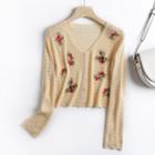Floral Embroidered Cardigan As Shown In Figure - One Size