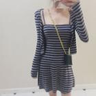Set: Spaghetti Strap Striped Mini Knit Dress + Striped Cardigan