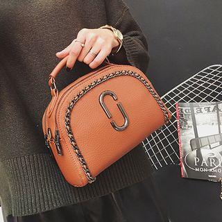 Faux-leather Chain-accent Satchel