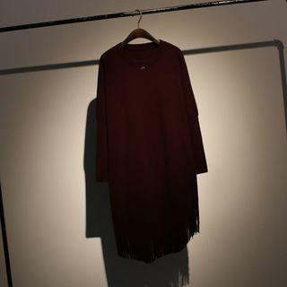 Long-sleeve Fringe Hem Knit Dress