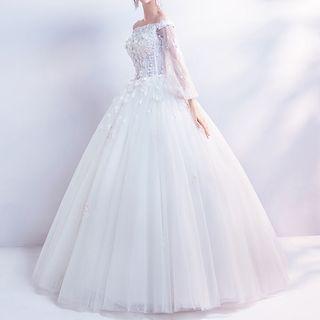 Off-shoulder Long-sleeve Wedding Dress