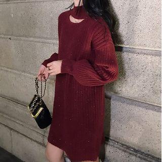Mock-neck Cutout Sweater Dress