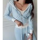Set: Tube-hem Pastel Hoodie + Boot-cut Pants