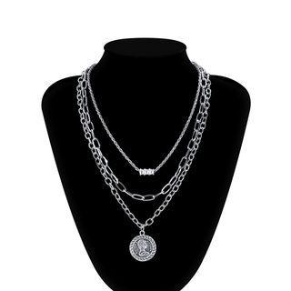 Coin Pendant Layered Alloy Necklace 0734 - Silver - One Size