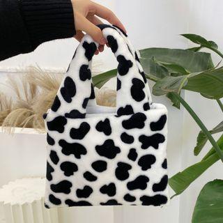 Chenille Milk Cow Print Handbag Dairy Cow Print - One Size