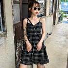 Spaghetti-strap Plaid A-line Dress As Shown In Figure - One Size