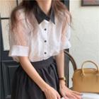 Short-sleeve Sheer Shirt / Midi A-line Skirt
