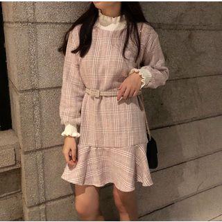 Plaid Frill Collar Sweatshirt Dress