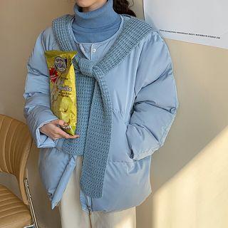 Round Neck Zip Padded Jacket / Knit Scarf